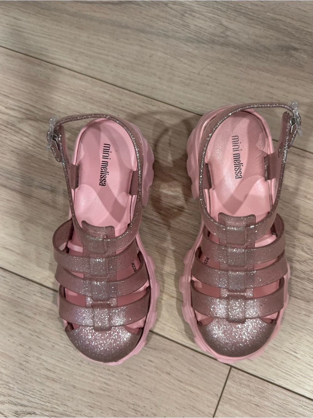 Mini Melissa Pink Glitter Jelly Sandals with Buckle